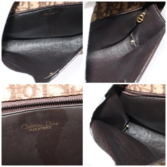 Christian Dior Trotter Canvas Shoulder Bag Brown Gold Auth 135940